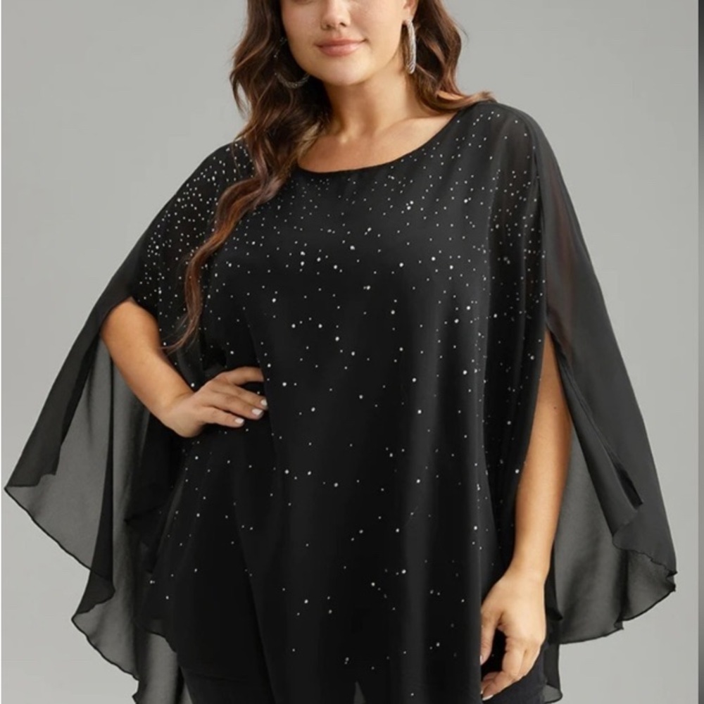BloomChic Black Chiffon Top with Silver Accents size 18-20, 2x